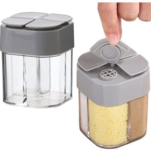 2 Pcs Spice Container,4 Grids Crystal Seasoning Shaker Can Filter Lumps, Kitchen Picnics BBQ Restaurant