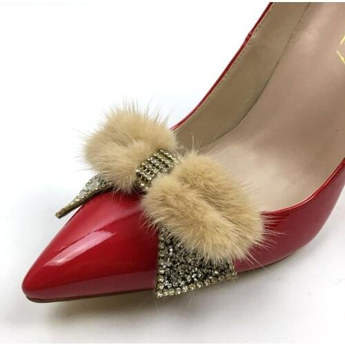 2PCS Shoe Charms Elegant Faux Fur Bowknot Grey Brown Furry Women Hat Shoes Decoration Accessories DIY