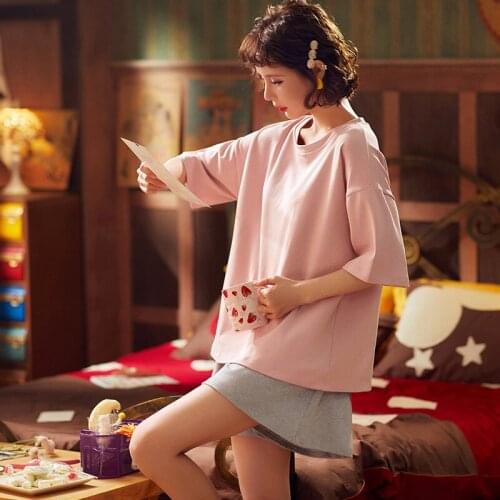 2021 Summer 100% Cotton Short Sleeve Shorts Pajama Sets for Women Loose Sleepwear Suit Pyjama Homewear Pijama Mujer Home Clothes
