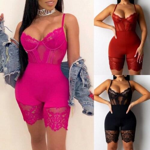 2021 Nwe Sexy Women Lace Sheer Bodycon Corset Jumpsuit Romper Shorts Keep Slim Shapewear