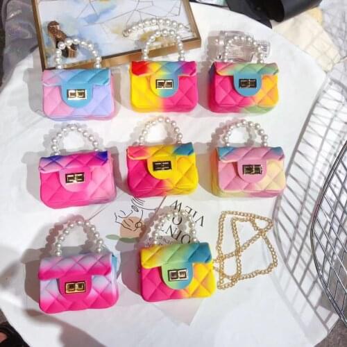 2021 Girl Hot Mini Jelly Bag Candy Color Rhombus Messenger Bag New Women Chain Small Square Bag Colorful Painting Peal Bag DB046