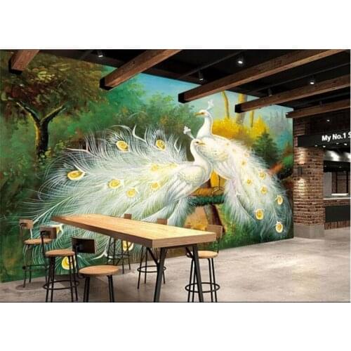 Custom 3D Mural Wallpaper Beautiful White Peacock Forest Landscape Painting Fresco Living Room Restaurant Bedroom Art Wallpaper