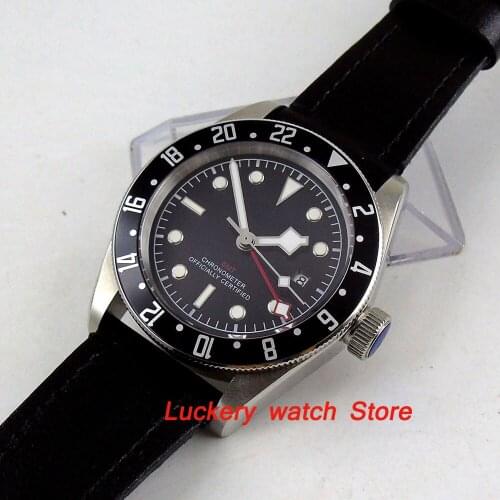 41mm Corgeut GMT mens watch black dial luminous rotating Bezel sapphire glass Automatic movement wrist watch-CA26