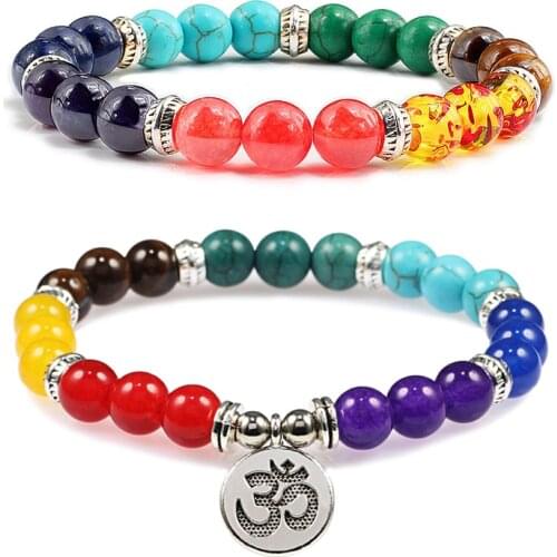 7 Chakra Bracelets Lotus Pedant Natural Stone Beads Men Women Buddha Healing Balance Yoga Bracelets Bangles Prayer Jewelry Gifts