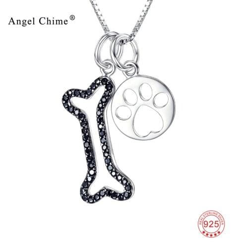925 Sterling Silver Dog Bone Charm Necklace Popular Design Paw Pendants Necklaces Wirh Chain Crystal Fashion Jewelry For Women