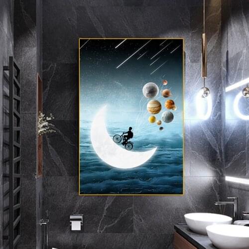 Nordic Abstract Canvas Painting Moon Planet Hot Air Balloon Poster and Print Wall Pictures Modern Bedroom Room Home Decoration
