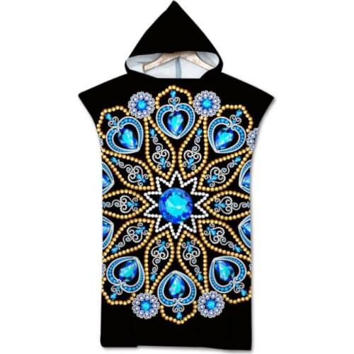 Printed diamond Bath Beach Towel Microfiber Hooded Robe Towel Poncho for Swimming Beach Surf unisex Bathrobe Beachwear