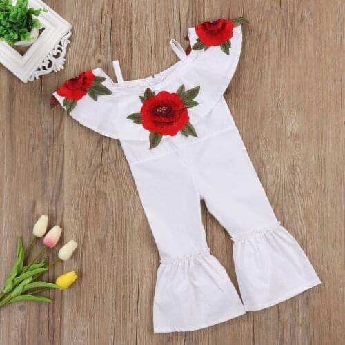 Children Suspender Outfit Girls Pant Trousers Clothes New Girls Overalls Kids One-piece Floral Embroidery Playsuit Jumpsuits