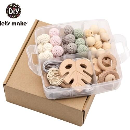 Lets Make Baby Toys DIY Product Crochet Beads Wooden Rings Teether Wood Beads Set Box Trojan Rabbit Leaves Rattles For Newborns