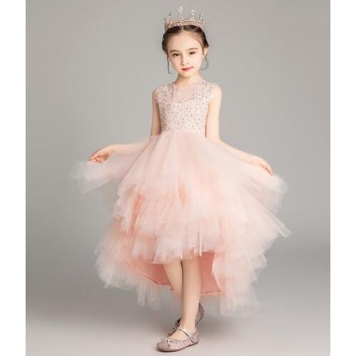 Performance Show Prom Flower Girl Wedding Dresses Kids Layered Beaded Tulle Party Princess Birthday Dress First Communion Gown