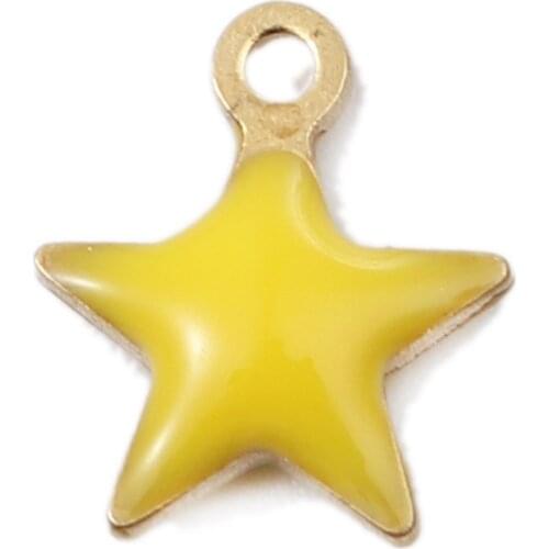 DoreenBeads Hot Fashion Copper Enamelled Sequins Pendant Pentagram Star Brass Color Yellow Blue Jewelry DIY 9mm x 8mm, 10 PCs