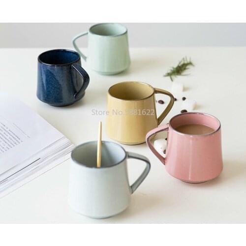 European Style 5 Colors Retro Kiln Glazed Coffee Mug Creative Couple Milk Cup Flower Cup