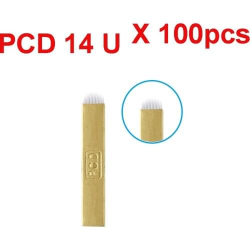 Microblading Needles PCD Hard 14 U for Permanent Makeup Tattoo Blade for Manual Pen 3D Embroidery Eyebrow Lip Tattoo Needle Lip