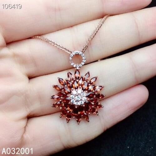 KJJEAXCMY fine jewelry natural garnet 925 sterling silver women gemstone pendant necklace chain support test elegant