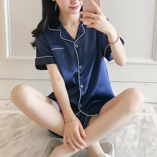 60%HOTWomen Turn Down Collar Short Sleeve Pocket Buttons Top Shorts Sleepwear Set