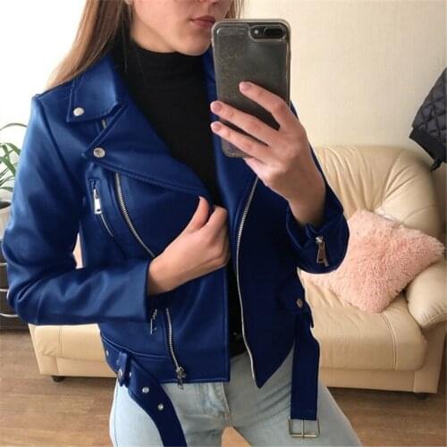 2021 Women Casual Zipper Motorcycle Long Sleeve Slim Coats Faux Leather Jackets Winter Oversized Punk Fashion Brown Streetwear