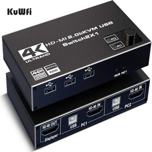 KVM Switch 4K@60Hz USB Switch KVM Switcher HD-MI2.0 Splitter Box for Sharing Keyboard Mouse Printer Monitoring 2 In 1 Out Switch