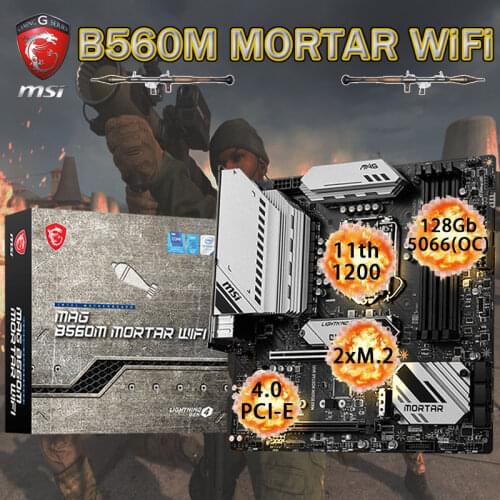 LGA 1200 MSI B560M MORTAR WIFI Motherboard Intel 10/11th CPU DDR4 128Gb M.2 PCI-E 4.0 GAMING Placa-mãe 1200 Desktop Intel B560