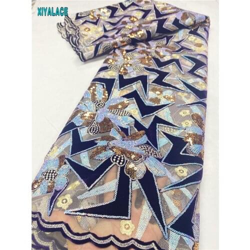 Fashion velvet lace fabric high quality african lace fabric with stones embroidery french nigerian party dress for 5yards 3809b