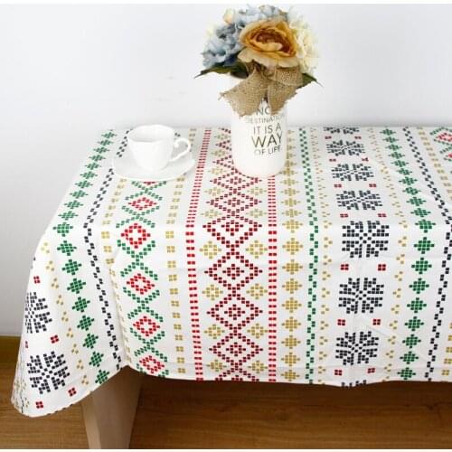 Korean Style Washable Rectangle Mosaic Geometric Print Table Cloth Cotton Linen Tablecloth Tea Table Cover Kitchen Party Supply