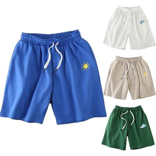 Men Sun Moon Quick Drying Drawstring Elastic Fifth Pants Board Sports Shorts