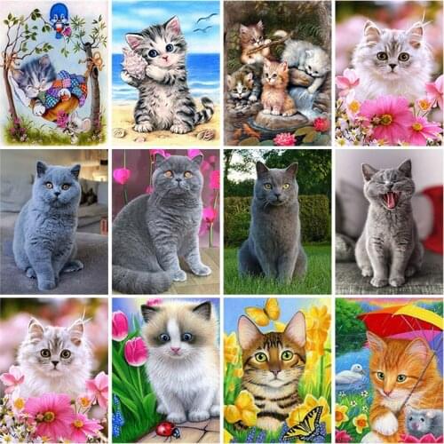 Cat DIY 5D Diamond Painting Full Round Square Drill Cute Animal Diamond Embroidery Cross Stitch Kits Mosaic Home Decor