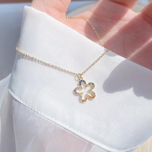 2021 New Fashion Brand Jewelry Elegant Crystal Multi-color Flower Pendant&necklaces for Women Charm Choker Necklaces