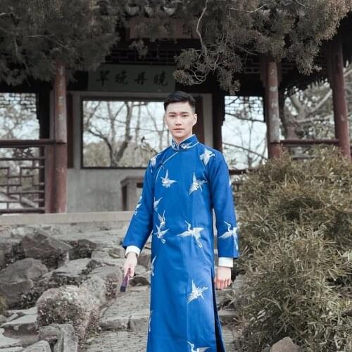Film TV performance wear ancient mens costume Embroidered gown Chinese traditional Tang suit male cheongsam long robe