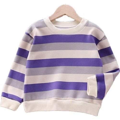 Autumn Cute Boy Girl Plush Sweatshirt 2021 New Stripe Long Sleeve Cotton Baby Warm Pullover for Chidren Infant Clothes Top 0-6y