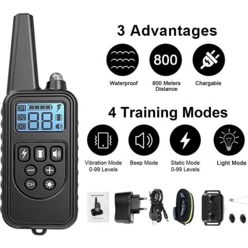 2 X Collar de entrenamiento eléctrico para perros con Control remoto recargable a prueba de agua de 800m con pantalla LCD Spain