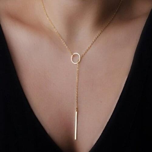 Fashion Korean Style Long Chain Pendant Necklace Creative Geometric Shape Gold Color Necklaces for Women Anniversary Jewelry