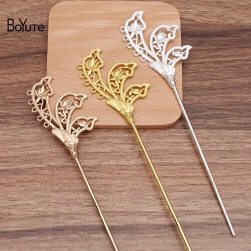 BoYuTe (10 Pieces/Lot) 41*65MM Alloy Flower Welding 120*2.5MM Hair Stick Vintage Style Handmade Diy Chinese Hair Accessories
