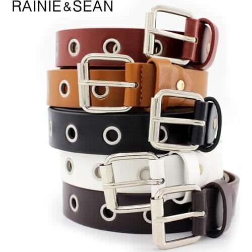 RAINIE SEAN Female Belt Buckles Leather Belts For Women Hollow Waist Belt For Trousers White Black Burgundy Ladies Waist Belt