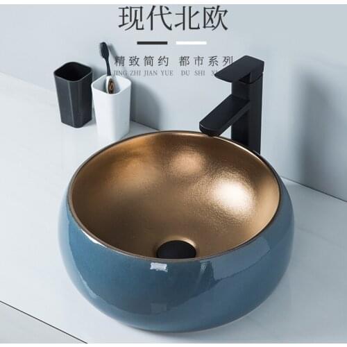40*40cm Nordic Style Light Luxury Above Counter Basin Metal Glazed Round Art Basin Hotel Bathroom Wash Basin