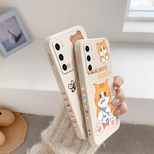 Happy Gluttonous Cat Phone Case For Huawei P40 P40Lite P30 P20 Mate 40 40Pro 30 20 Pro Lite P Smart 2021 Y7a Silicone Cover