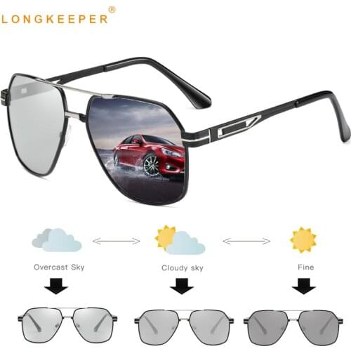 LongKeeper Photochromic Sunglasses Men Polarized Chameleon Glasses Classic Metal Mirror Sun Glasses oculos de sol masculino