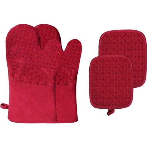 Oven Mitts and Pot Holders 4 Pcs Set, Non Slip 500F Heat Resistant Silicone Oven Gloves for Baking, Cooking,BBQ