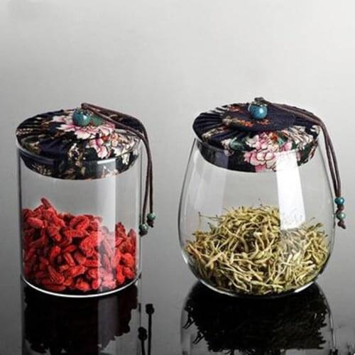 Heat-resistant Glass Tea Cans Flower Cloth Cover Candy Scented Cork Sealed Dried Fruit Bottles Storage Cans Food Container
