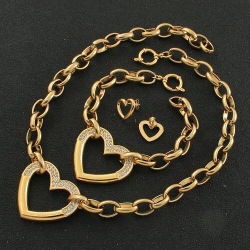 NEW Gold Color Round Fashion stainless Steel Jewelry Pendant Earrings Sets For Women SBJZDVCA