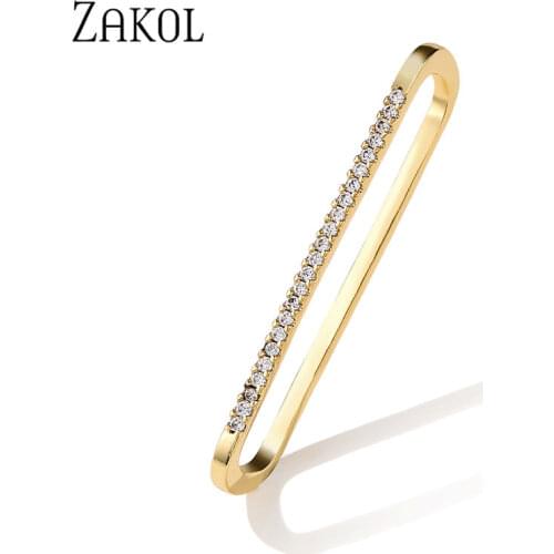 ZAKOL Fashion Geometric Shape Round AAA Cubic Zircon Crystal Clip Earrings Punk Hip Hop Jewelry FSEP2586