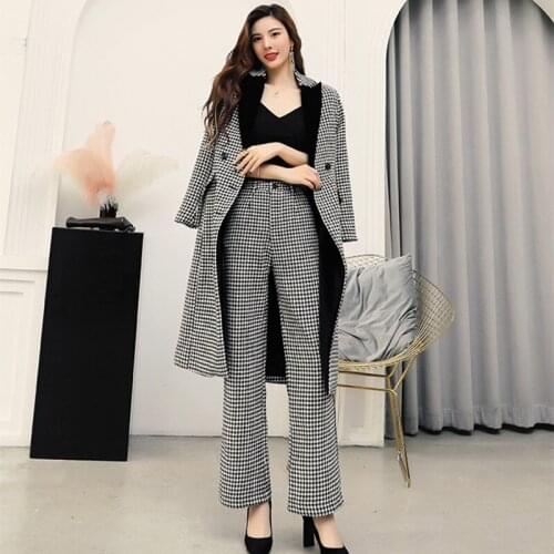 Long Blazers Set Formal Fashion Business Uniform Women Pant Suits 2 Piece Set Slim Double Breasted Jacket Office Lady Pantsuits