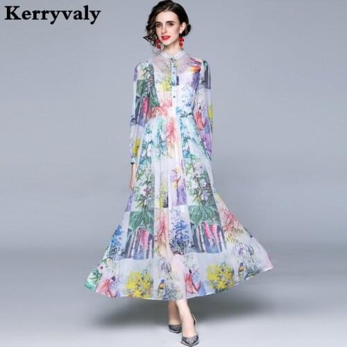 Hepburn Holiday Wind Flower Print Summer Beach Dresses Women Runway Long Party 2 Piece Set Dress Vestidos with Sling K7005