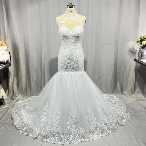 Angelsbridep Halter Tulle Mermaid Wedding Dress 2021 Charming Appliques Vestido De Fiesta De Boda South Africa Vestido De Novia