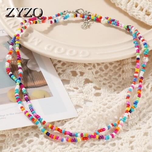 ZYZQ Romantic Bead Strand Beaded Choker Necklace For Women Colorful Short Daisy Imitation pearls Necklace Collar Jewelry
