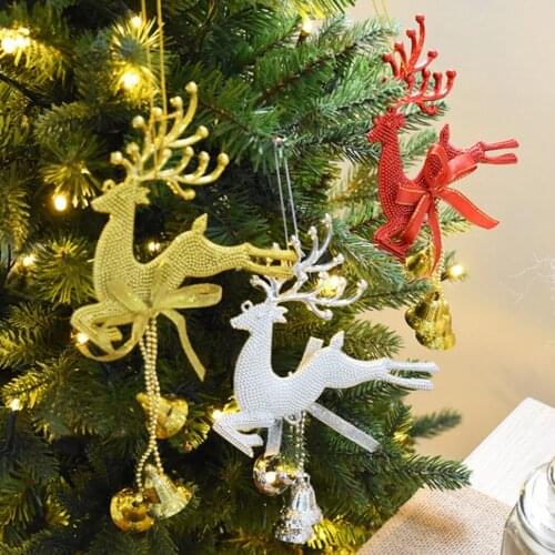 1Pc Navidad Elk Christmas Tree Pendant Ornament Cute Deer With Bell Christmas Decor Electroplating Christmas Reindeer Bells