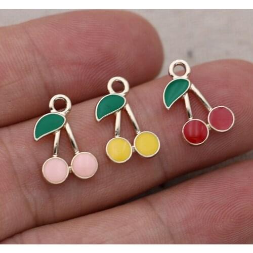 18pcs Enamel Cherry Charms Pendant for Jewelry Making Earrings Bracelet Necklace Accessories DIY Craft 17x10mm