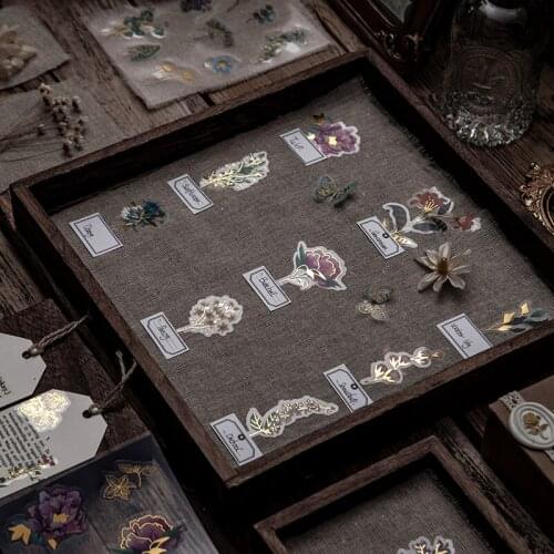 3Pcs Golden Flower Language plant Series Decoration Sticker Label Diy Diary PET Creative Stationary School Supplies