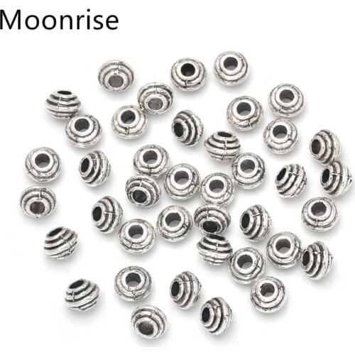 30Pcs Antique Silver Spacer Beads Jewelry Bead Charm Alloy Round Spacer Beads for Jewelry Making DIY Bracelets Necklace Crafting
