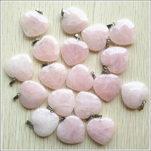 50pcs/lot Fashion good quality love heart natural stone charms pendants for jewelry making 20mm Wholesale rose quartzs stone