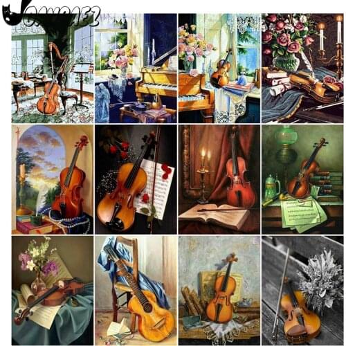 Violin Diamond Painting Guitar Cross Stitch Embroidery Landscape Mosaic Kit 5D Diy Hand Inlaid Home Decoration Design